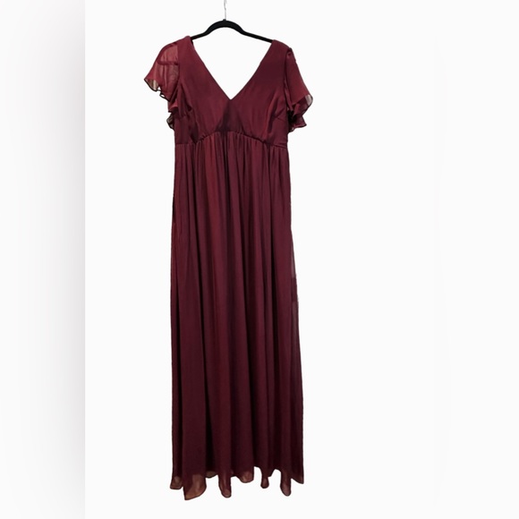 Birdy Grey HANNAH EMPIRE DRESS CHIFFON CABERNET XS NEW NWT BRIDESMAID SLIT - Picture 3 of 5